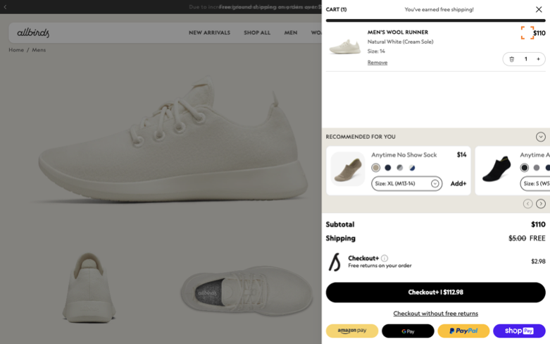 Allbirds page where the agent's errand stalled — the last screen before it stopped