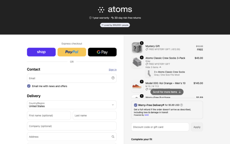 Atoms page where the agent's errand stalled — the last screen before it stopped
