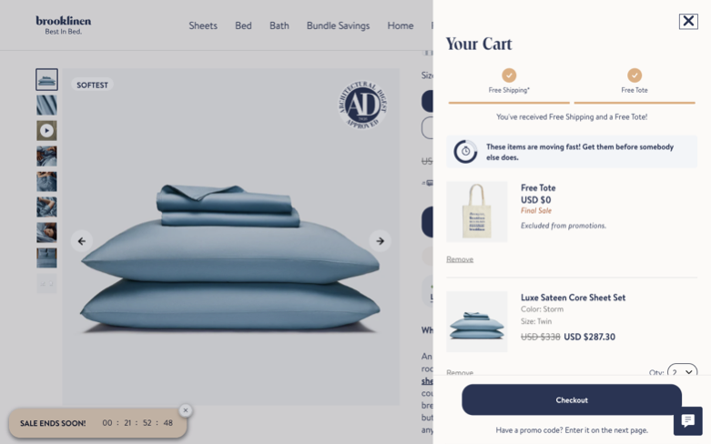 Brooklinen page where the agent's errand stalled — the last screen before it stopped