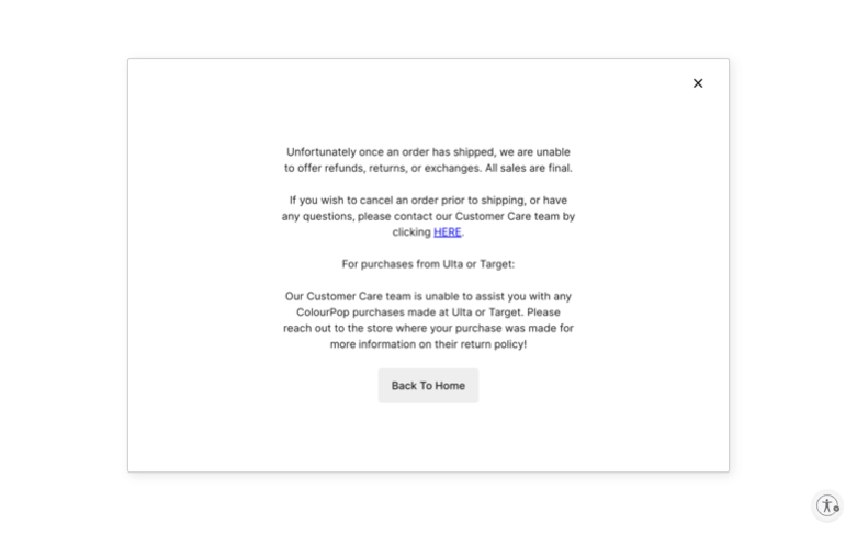 ColourPop page where the agent's errand stalled — the last screen before it stopped