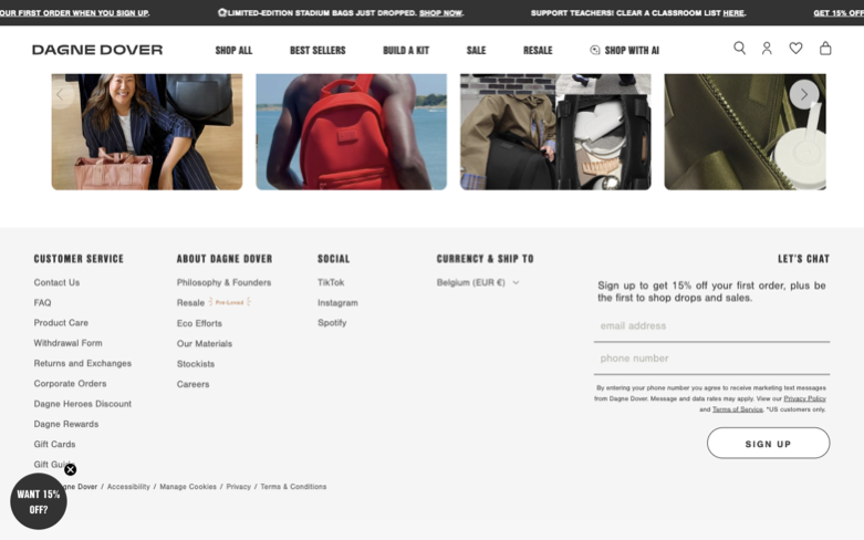 Dagne Dover page where the agent's errand stalled — the last screen before it stopped