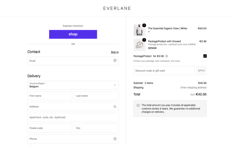 Everlane page where the agent's errand stalled — the last screen before it stopped