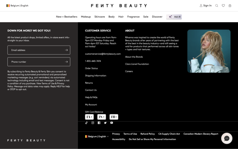 Fenty Beauty page where the agent's errand stalled — the last screen before it stopped