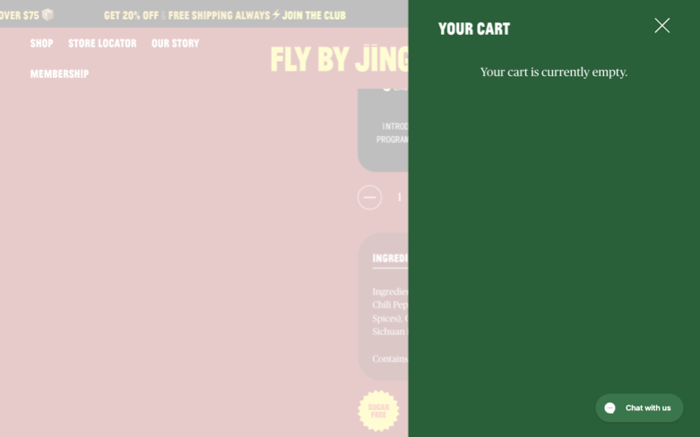 Fly By Jing page where the agent's errand stalled — the last screen before it stopped