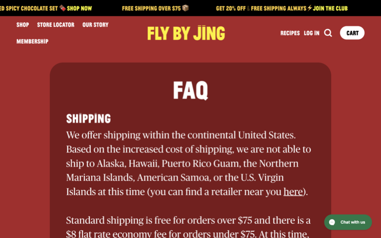 Fly By Jing page where the agent's errand stalled — the last screen before it stopped