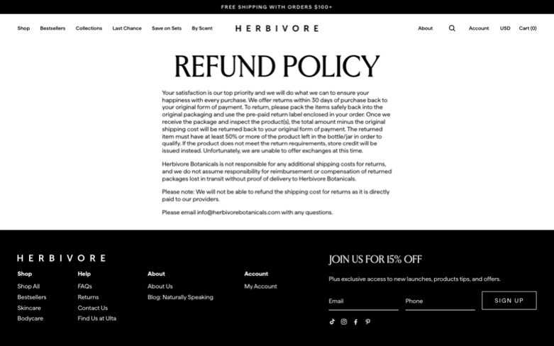 Herbivore page where the agent's errand stalled — the last screen before it stopped