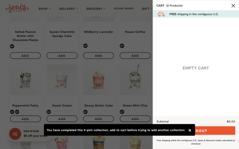Jeni's page where the agent's errand stalled — the last screen before it stopped
