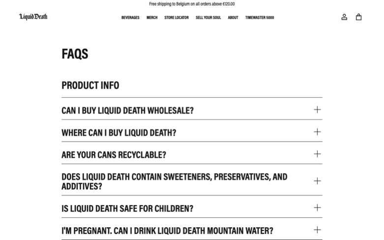Liquid Death page where the agent's errand stalled — the last screen before it stopped