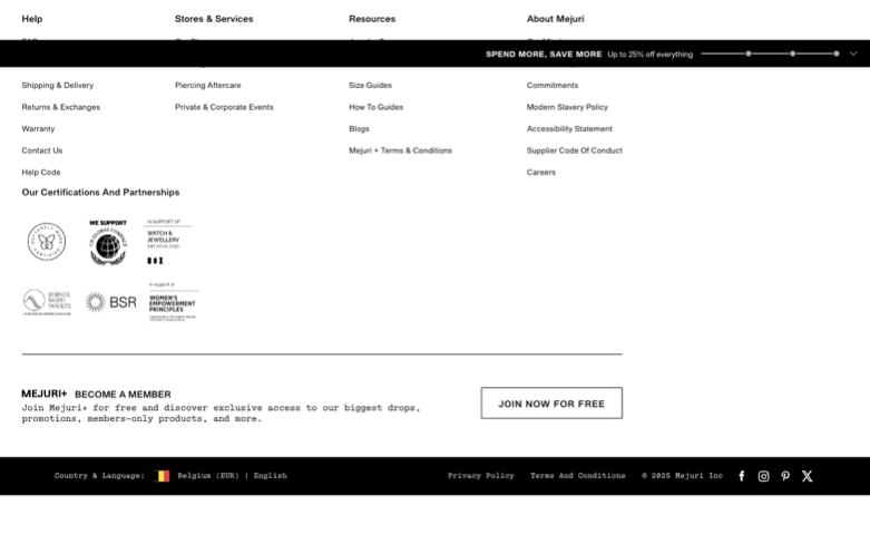 Mejuri page where the agent's errand stalled — the last screen before it stopped
