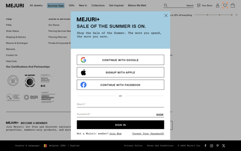 Mejuri page where the agent's errand stalled — the last screen before it stopped