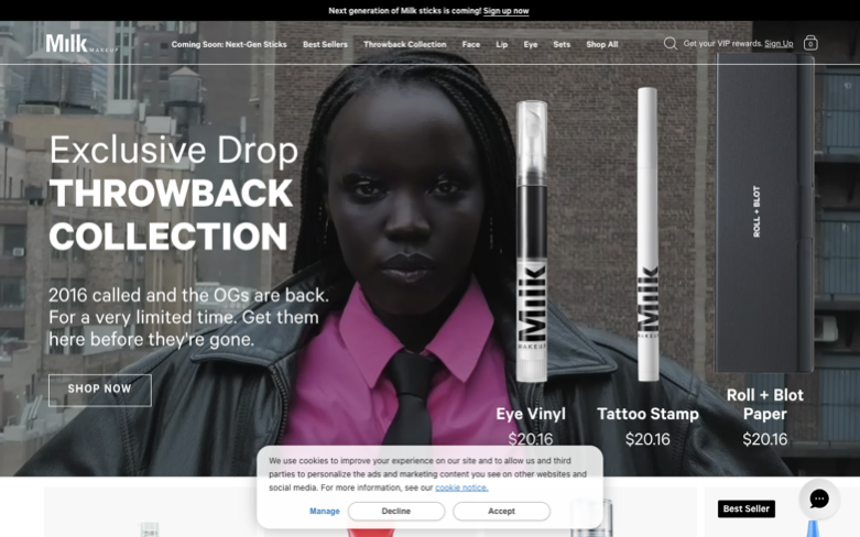 Milk Makeup page where the agent's errand stalled — the last screen before it stopped