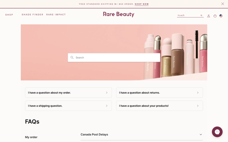 Rare Beauty page where the agent's errand stalled — the last screen before it stopped