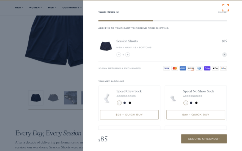 Tracksmith page where the agent's errand stalled — the last screen before it stopped