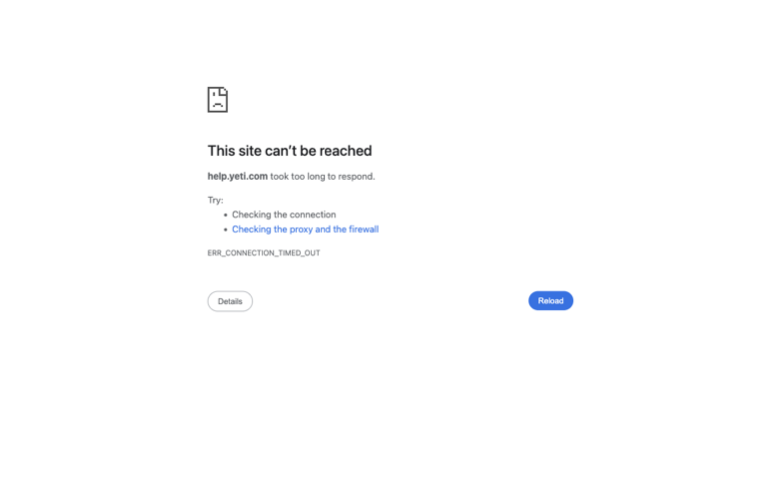 YETI page where the agent's errand stalled — the last screen before it stopped